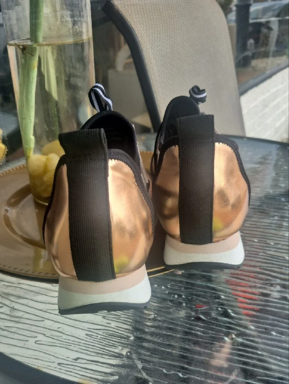 Steve Madden Women's Metallic Gold, Black & Cream Slip-On Sneakers